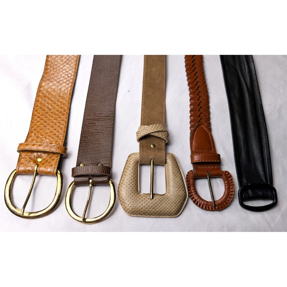 Lot of 5 medium size belts leather and PU leather Vintage SZ 8-12